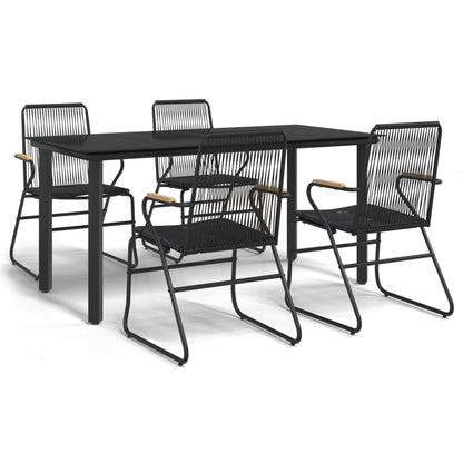 -Delige Tuinset Pvc-Rattan Zwart 5 160 cm tafellengte