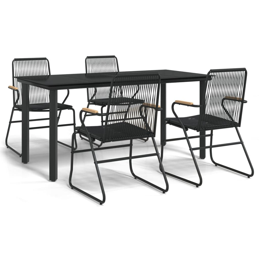 -Delige Tuinset Pvc-Rattan Zwart 5 160 cm tafellengte