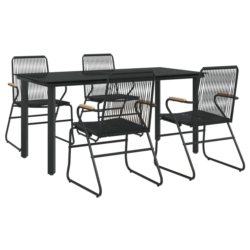 -Delige Tuinset Pvc-Rattan Zwart 5 160 cm tafellengte
