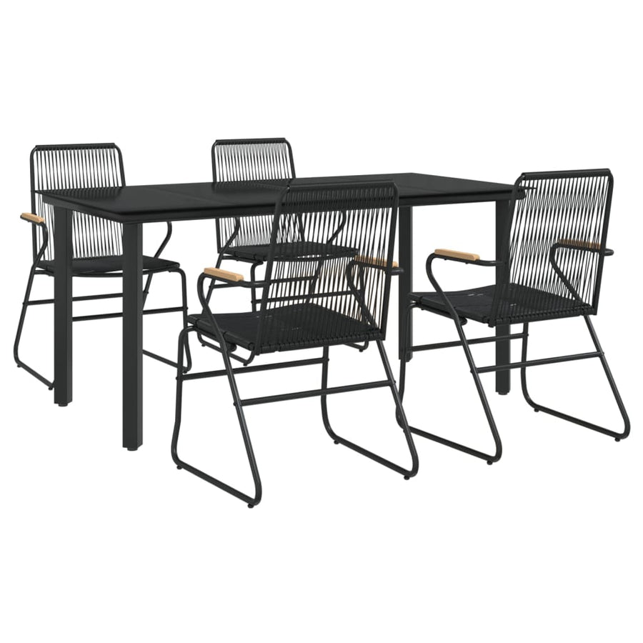 -Delige Tuinset Pvc-Rattan Zwart 5 160 cm tafellengte