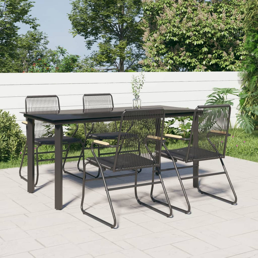 -Delige Tuinset Pvc-Rattan Zwart 5 160 cm tafellengte