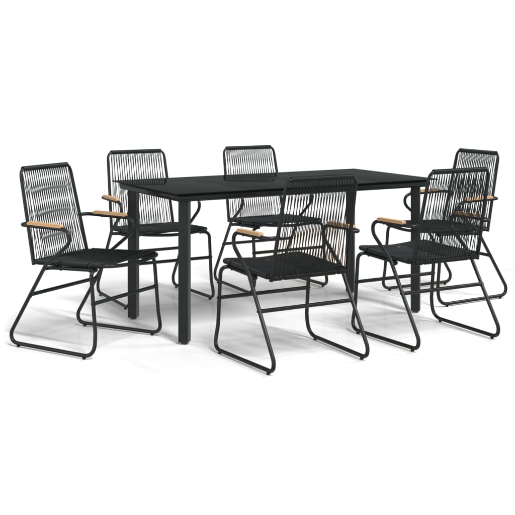 -Delige Tuinset Pvc-Rattan Zwart 7 160 cm tafellengte