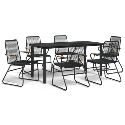 -Delige Tuinset Pvc-Rattan Zwart 7 160 cm tafellengte