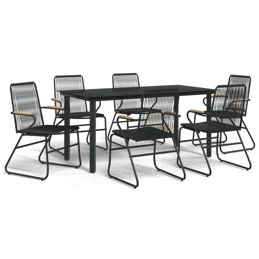 -Delige Tuinset Pvc-Rattan Zwart 7 160 cm tafellengte
