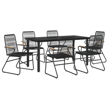 -Delige Tuinset Pvc-Rattan Zwart 7 160 cm tafellengte