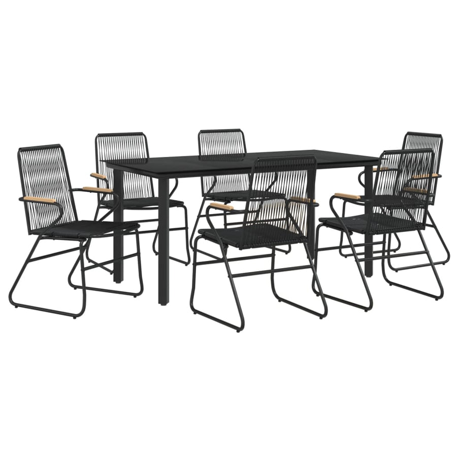 -Delige Tuinset Pvc-Rattan Zwart 7 160 cm tafellengte