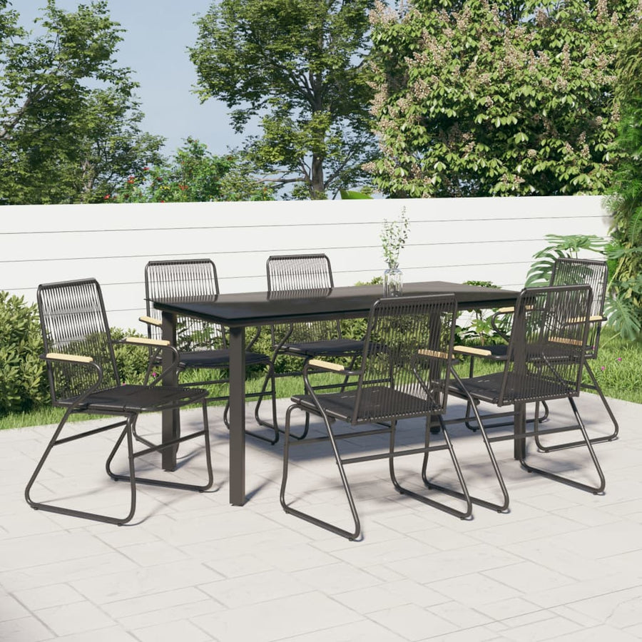 -Delige Tuinset Pvc-Rattan Zwart 7 160 cm tafellengte