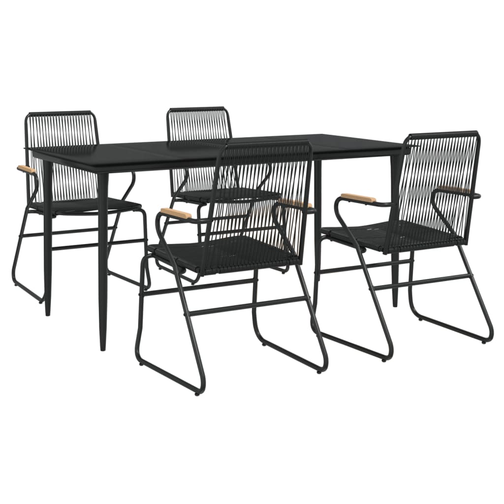 -Delige Tuinset Pvc-Rattan Zwart 5 160 cm tafellengte