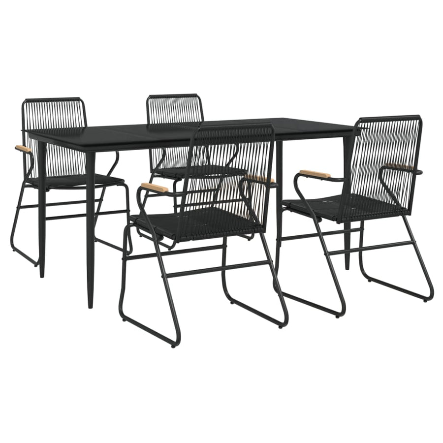 -Delige Tuinset Pvc-Rattan Zwart 5 160 cm tafellengte