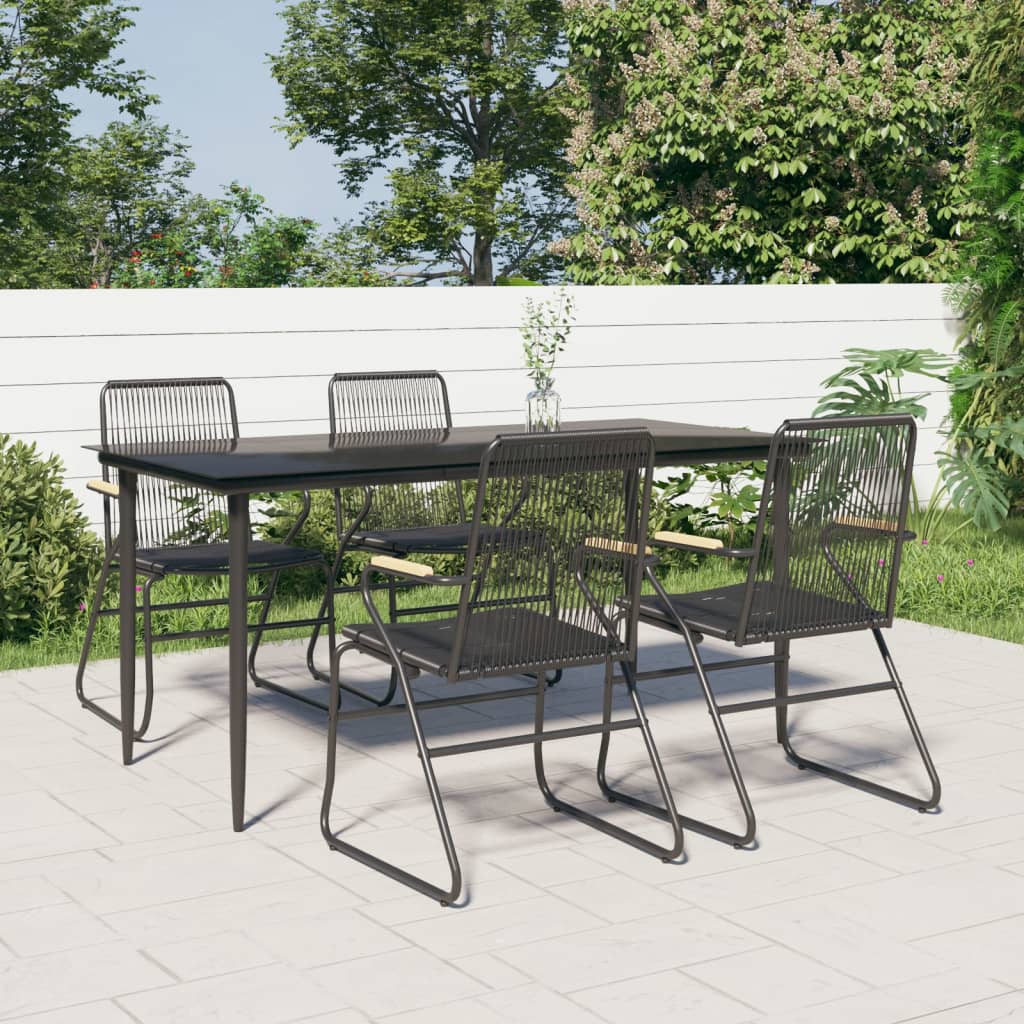 -Delige Tuinset Pvc-Rattan Zwart 5 160 cm tafellengte