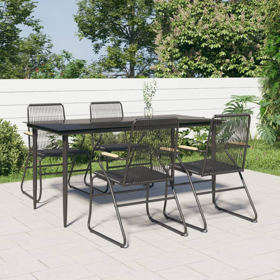-Delige Tuinset Pvc-Rattan Zwart 5 160 cm tafellengte