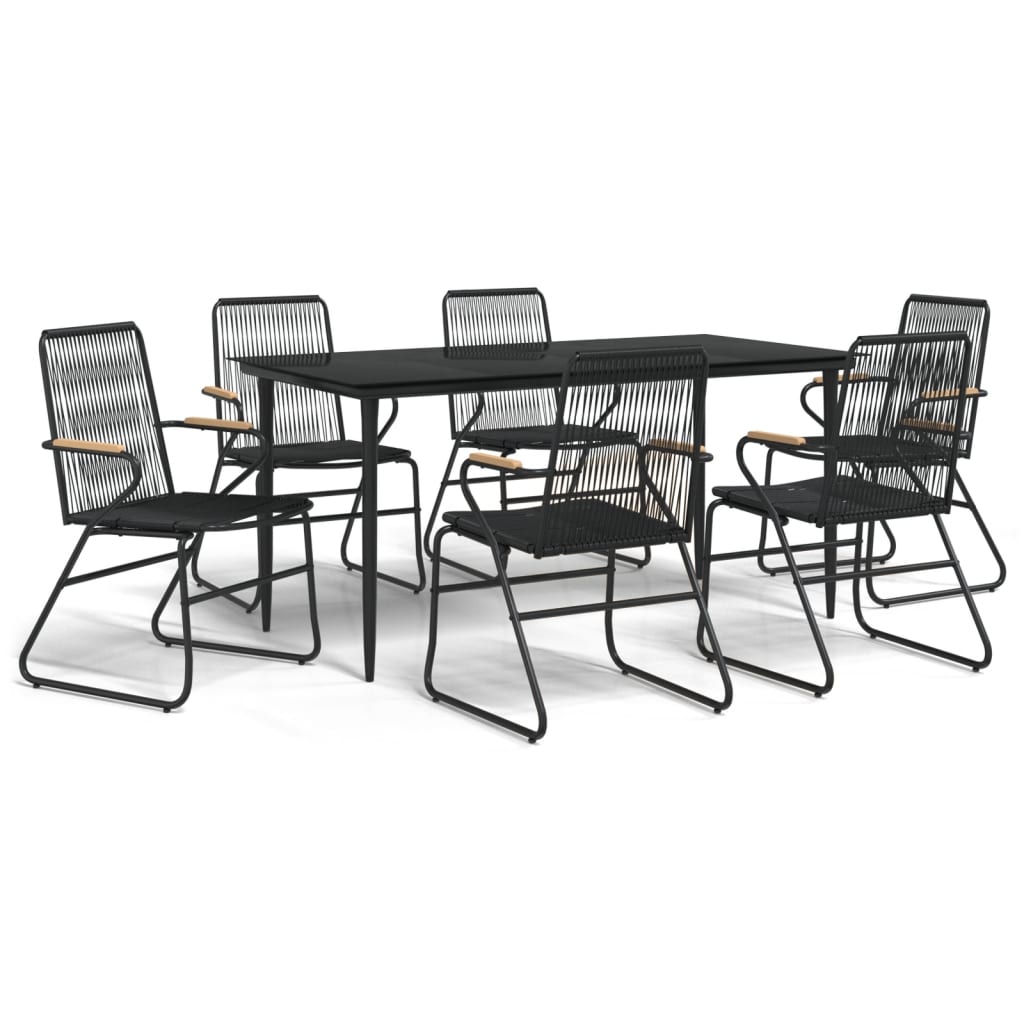 -Delige Tuinset Pvc-Rattan Zwart 7 160 cm tafellengte