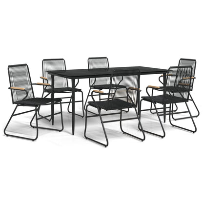 -Delige Tuinset Pvc-Rattan Zwart 7 160 cm tafellengte