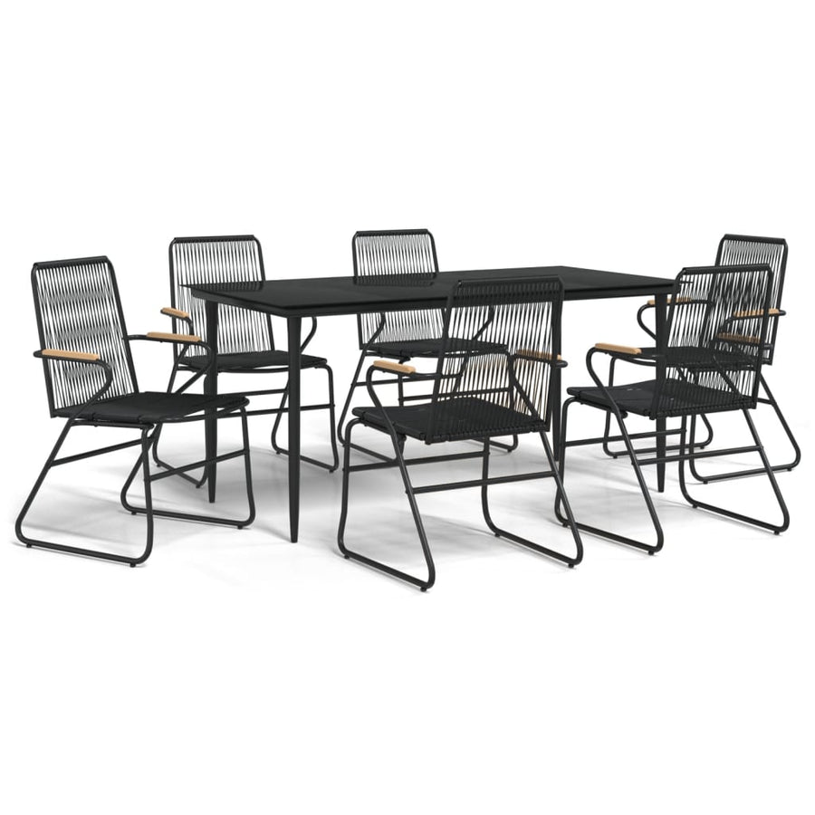 -Delige Tuinset Pvc-Rattan Zwart 7 160 cm tafellengte