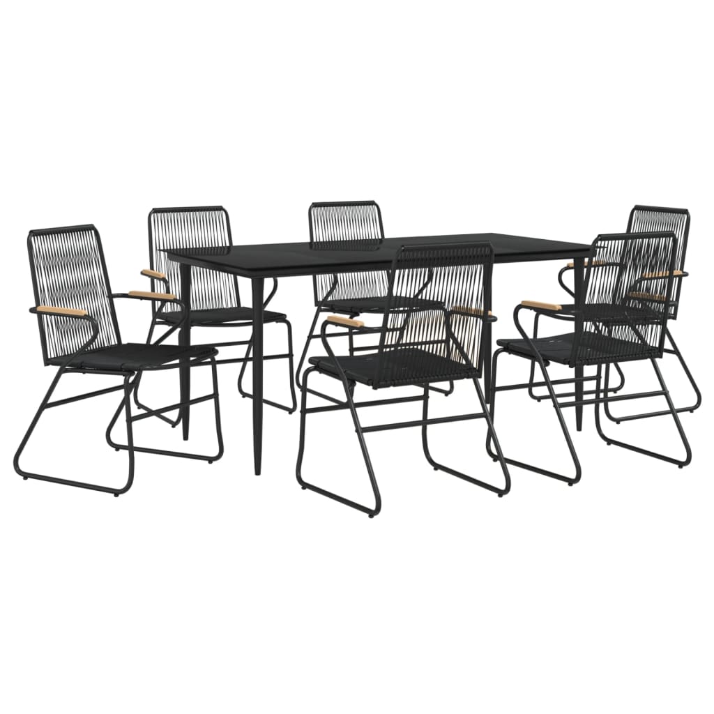 -Delige Tuinset Pvc-Rattan Zwart 7 160 cm tafellengte