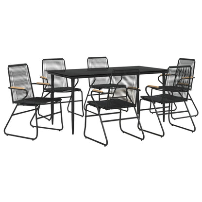 -Delige Tuinset Pvc-Rattan Zwart 7 160 cm tafellengte