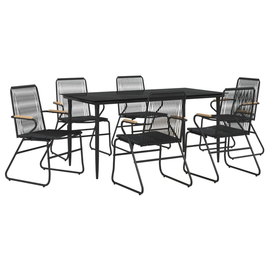 -Delige Tuinset Pvc-Rattan Zwart 7 160 cm tafellengte