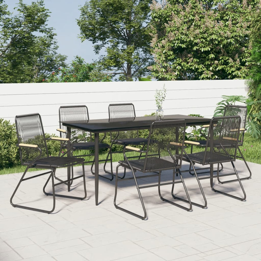 -Delige Tuinset Pvc-Rattan Zwart 7 160 cm tafellengte