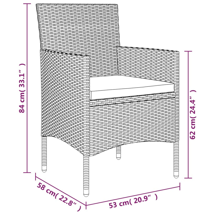 -Delige Tuinset Met Kussens 7 160 cm tafellengte Zwart