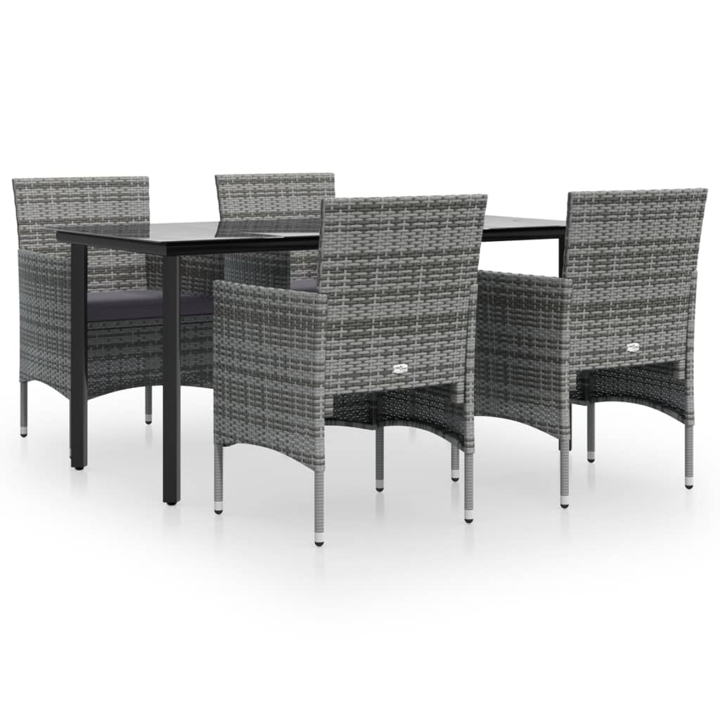 -Delige Tuinset Met Kussens 5 160 cm tafellengte Grijs en zwart