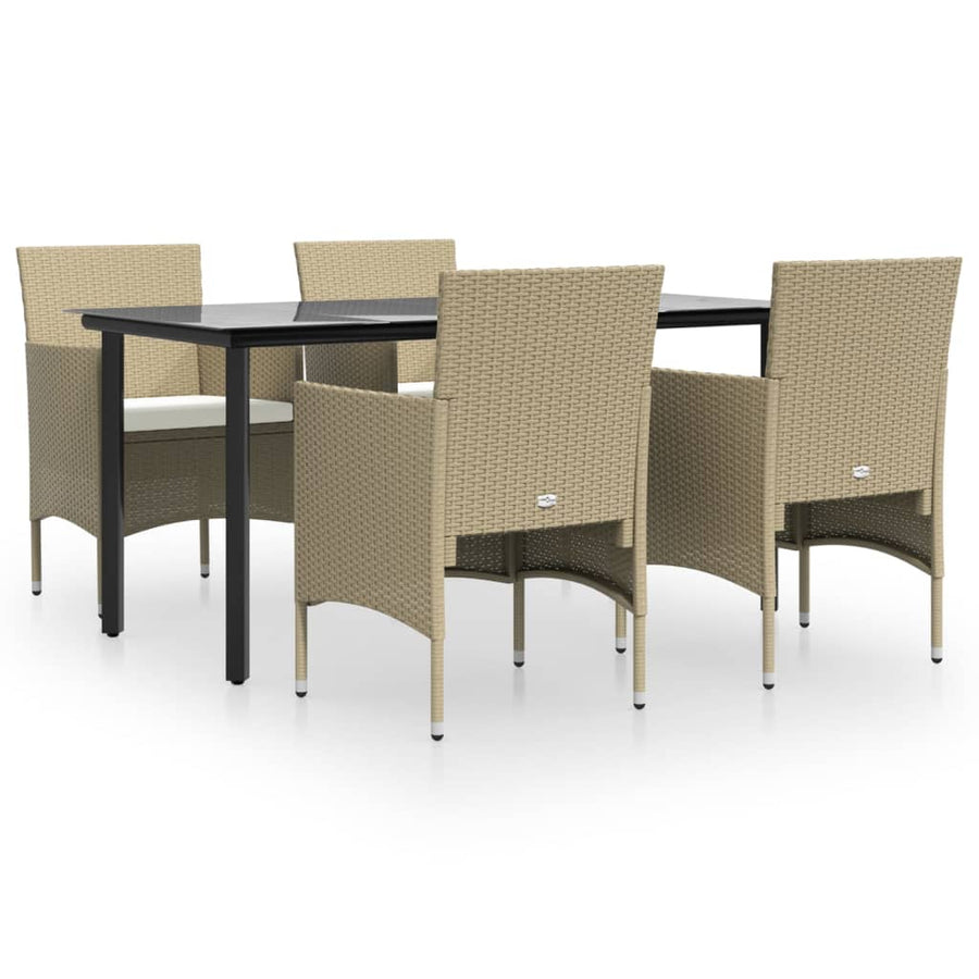 -Delige Tuinset Met Kussens 5 160 cm tafellengte Beige en zwart