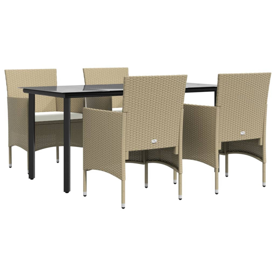 -Delige Tuinset Met Kussens 5 160 cm tafellengte Beige en zwart