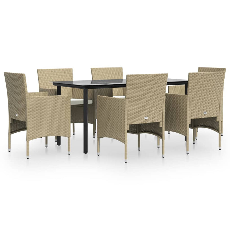 -Delige Tuinset Met Kussens 7 160 cm tafellengte Beige en zwart