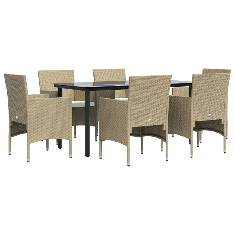 -Delige Tuinset Met Kussens 7 160 cm tafellengte Beige en zwart
