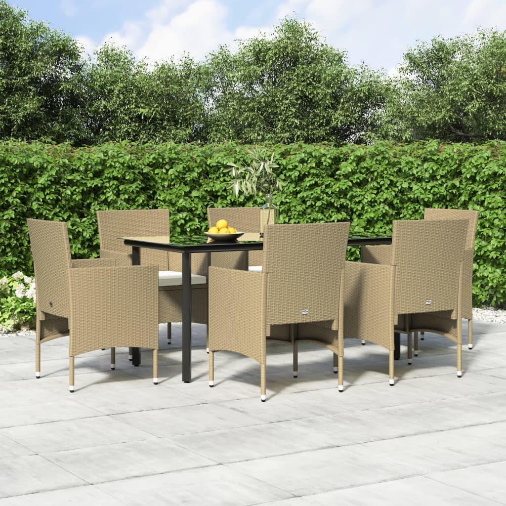 -Delige Tuinset Met Kussens 7 160 cm tafellengte Beige en zwart
