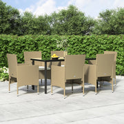 Tuinset 7-delig PE-rattan beige zwart