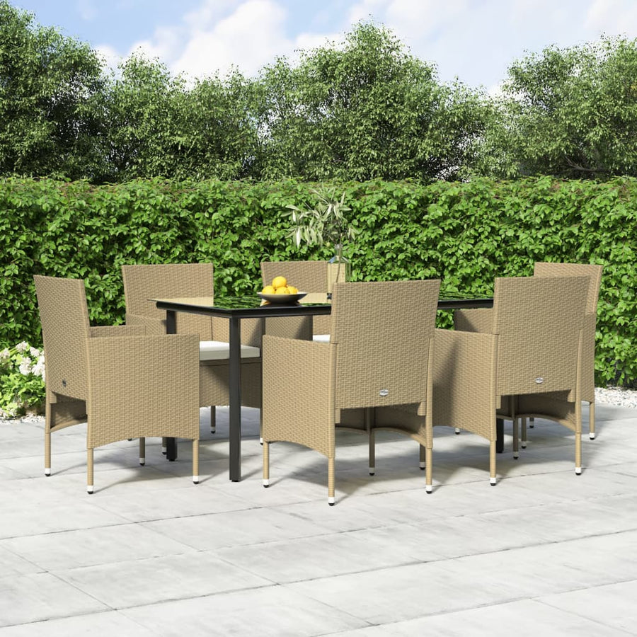 -Delige Tuinset Met Kussens 7 160 cm tafellengte Beige en zwart
