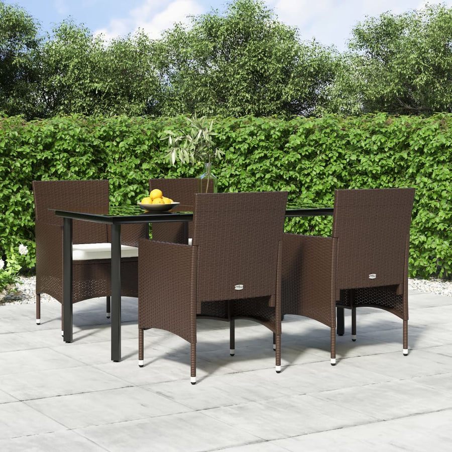 -Delige Tuinset Met Kussens 5 160 cm tafellengte Bruin en zwart