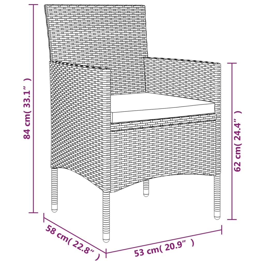 -Delige Tuinset Met Kussens 7 160 cm tafellengte Bruin en zwart