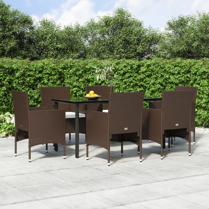-Delige Tuinset Met Kussens 7 160 cm tafellengte Bruin en zwart