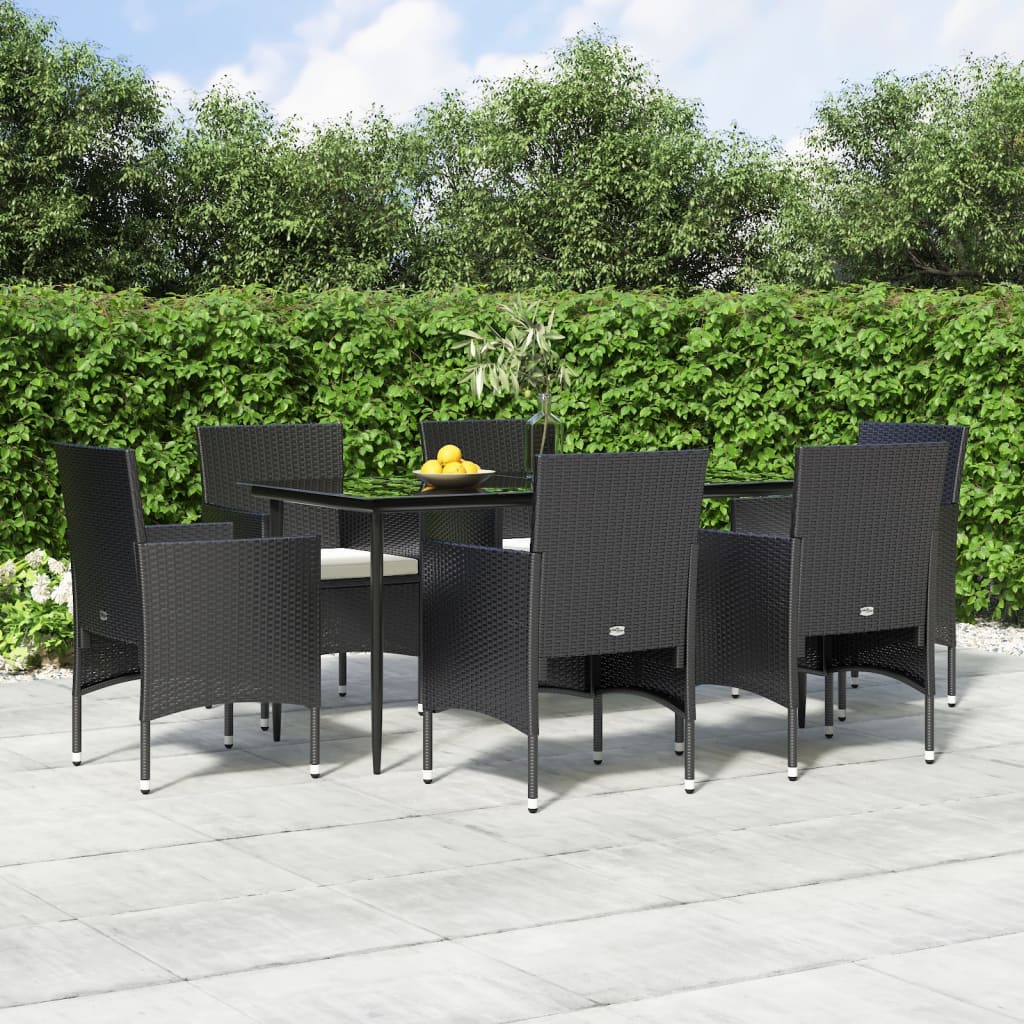 -Delige Tuinset Met Kussens 7 160 cm tafellengte Zwart