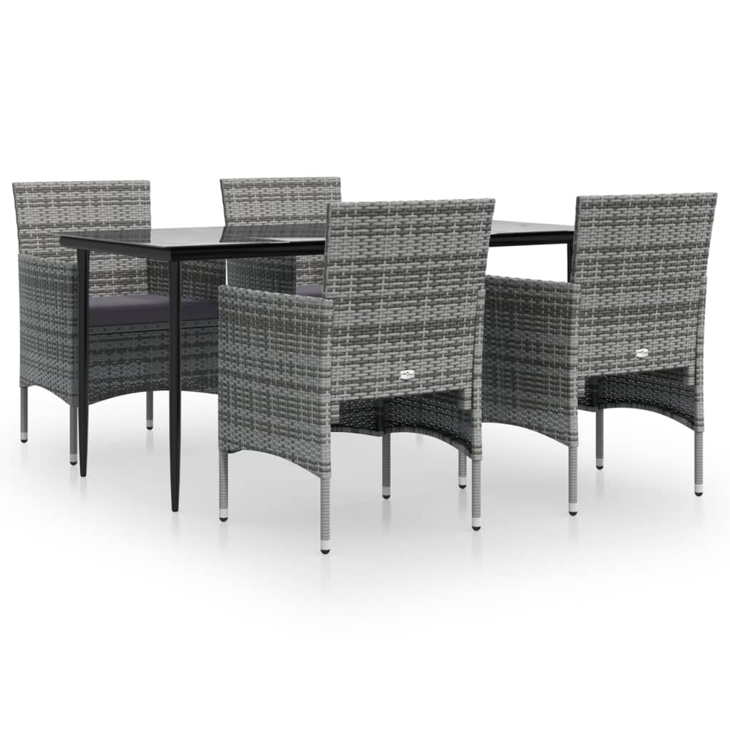 -Delige Tuinset Met Kussens 5 160 cm tafellengte Grijs en zwart