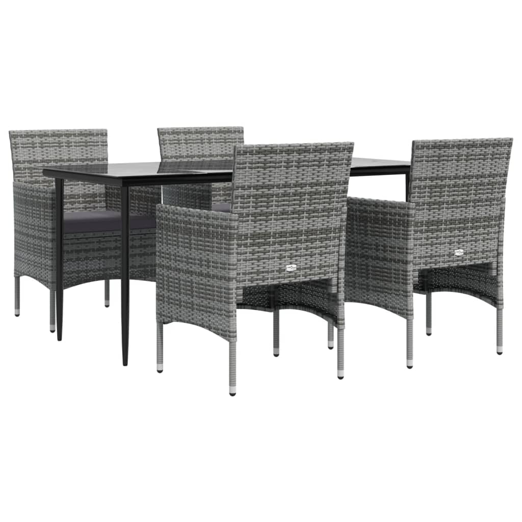 -Delige Tuinset Met Kussens 5 160 cm tafellengte Grijs en zwart