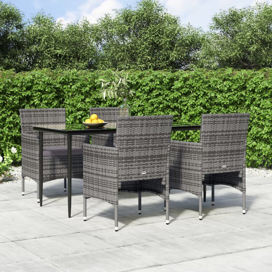 -Delige Tuinset Met Kussens 5 160 cm tafellengte Grijs en zwart