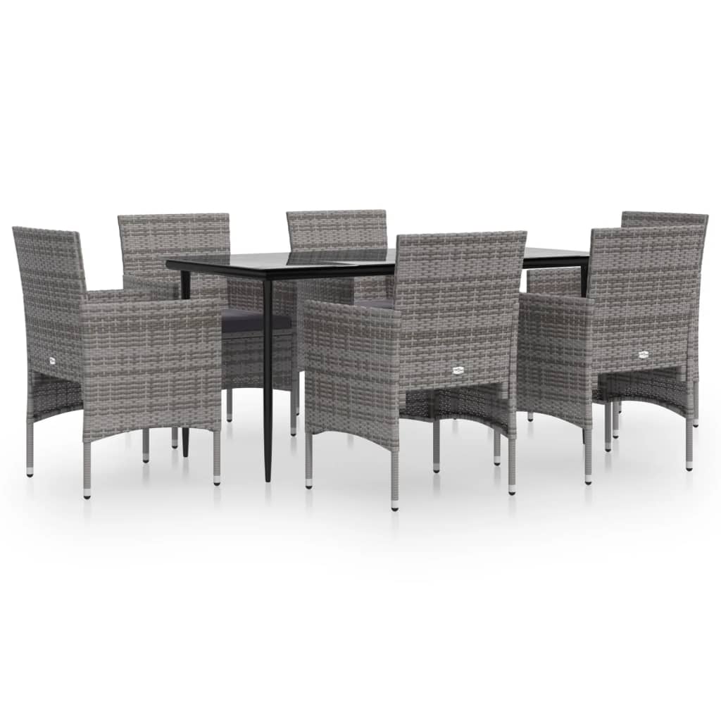 -Delige Tuinset Met Kussens 7 160 cm tafellengte Grijs en zwart
