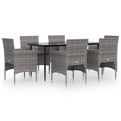 -Delige Tuinset Met Kussens 7 160 cm tafellengte Grijs en zwart