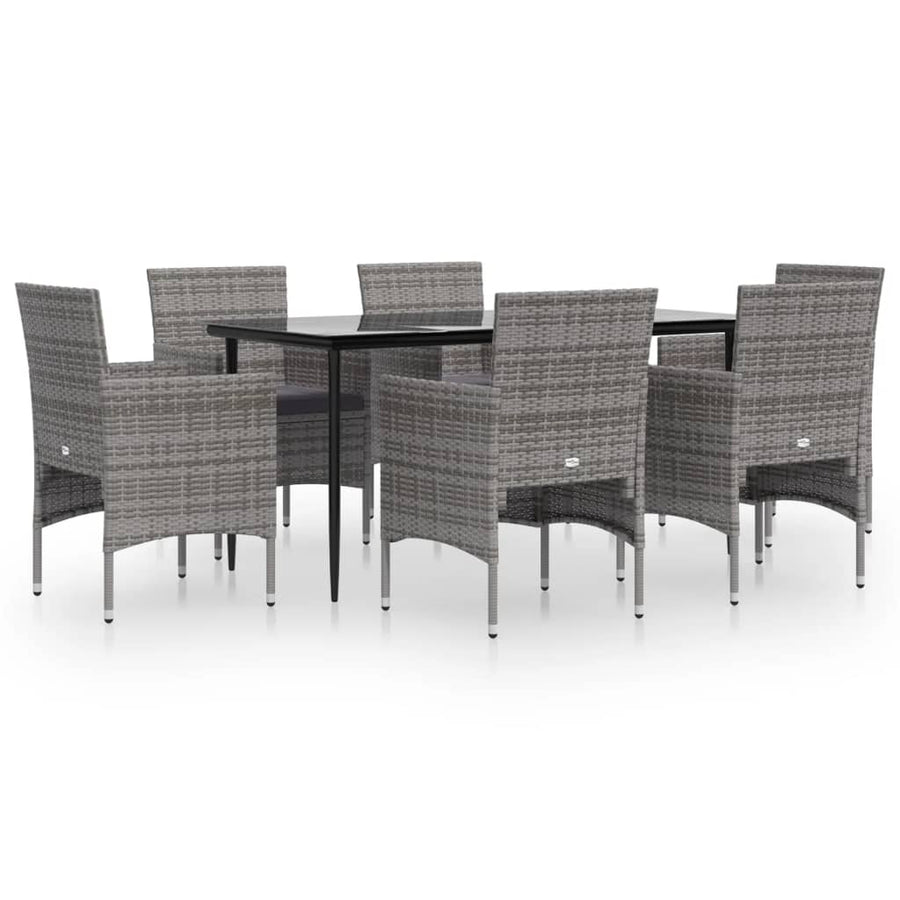 -Delige Tuinset Met Kussens 7 160 cm tafellengte Grijs en zwart