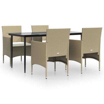 -Delige Tuinset Met Kussens 5 160 cm tafellengte Beige en zwart