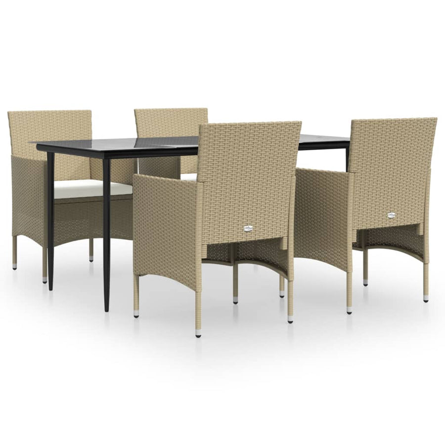 -Delige Tuinset Met Kussens 5 160 cm tafellengte Beige en zwart