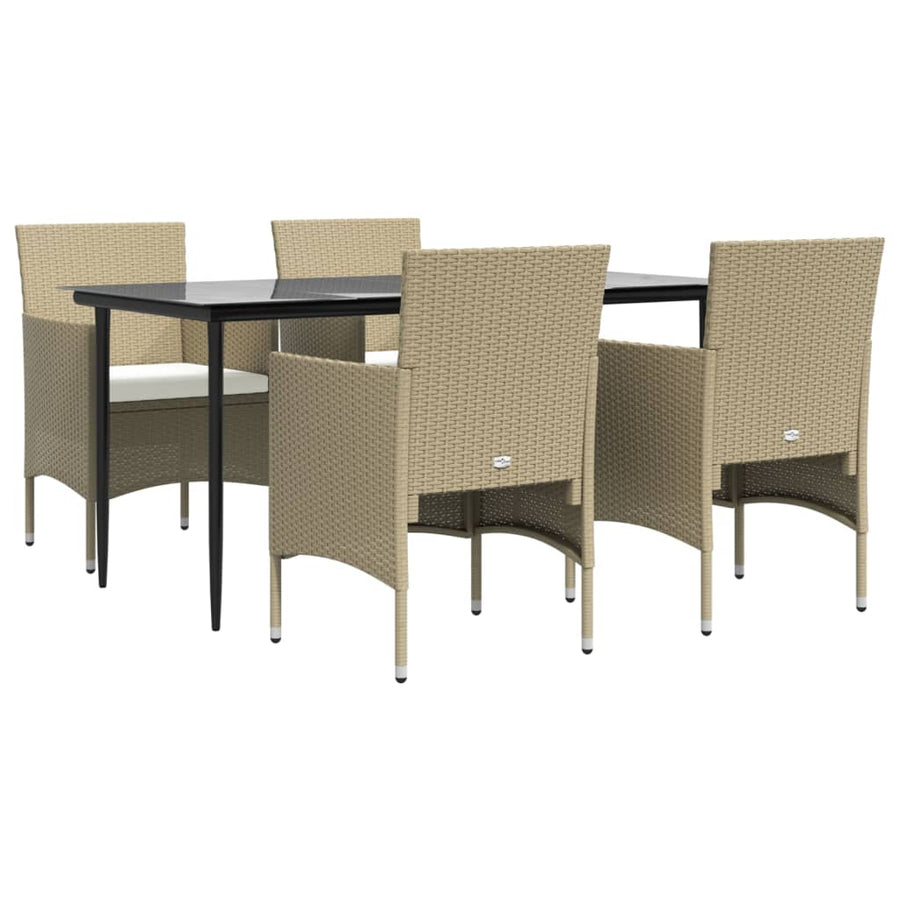 -Delige Tuinset Met Kussens 5 160 cm tafellengte Beige en zwart