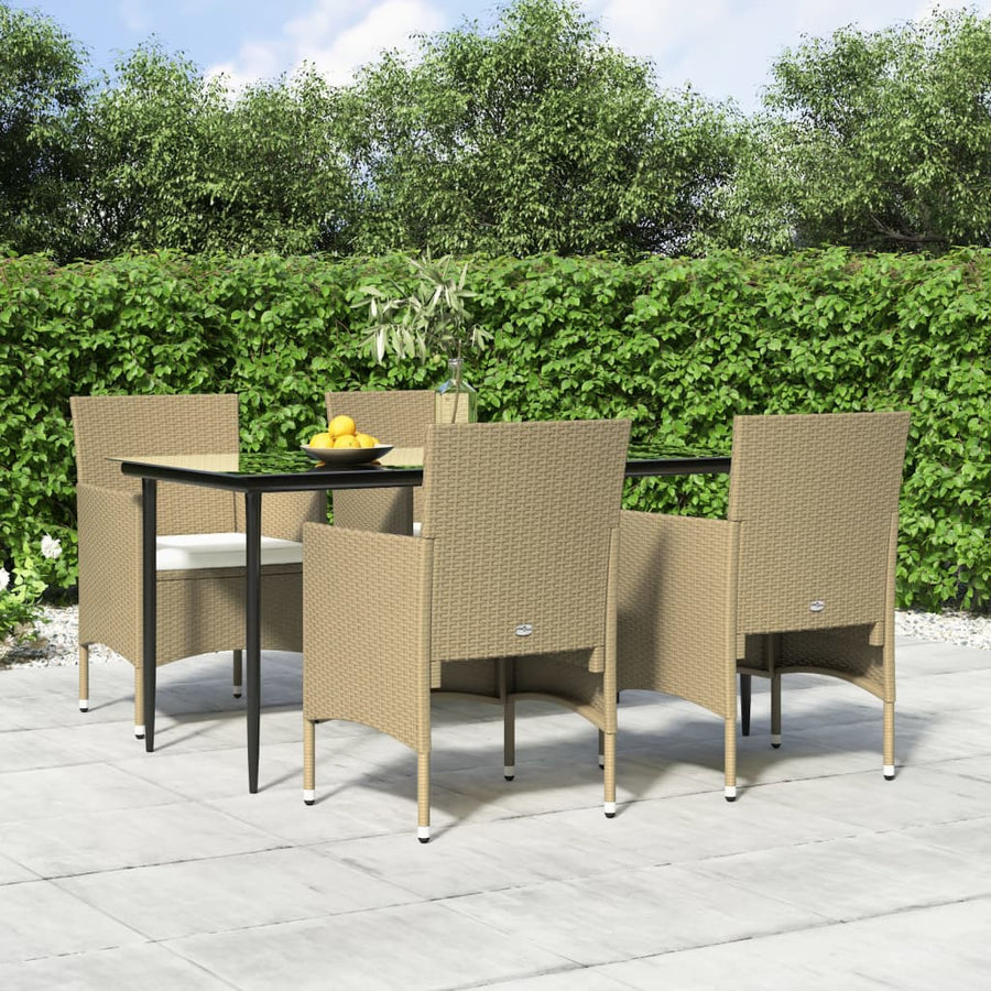 -Delige Tuinset Met Kussens 5 160 cm tafellengte Beige en zwart