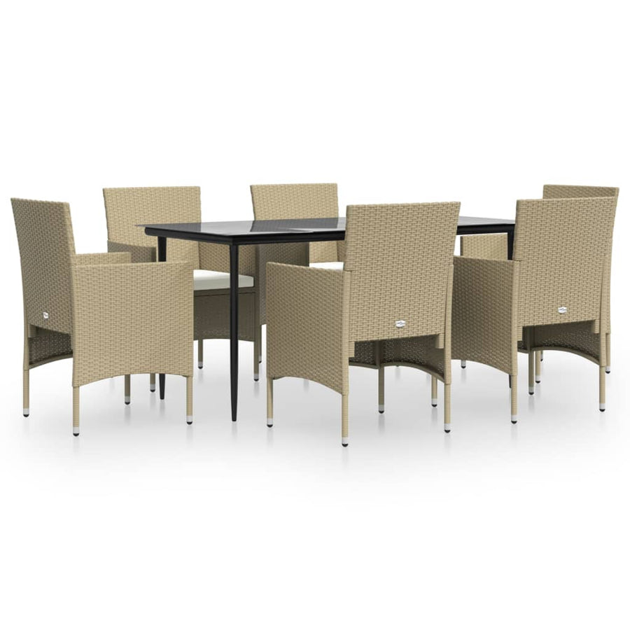-Delige Tuinset Met Kussens 7 160 cm tafellengte Beige en zwart