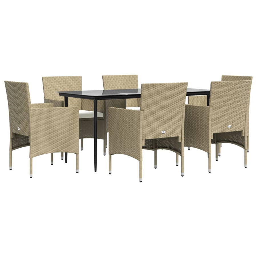 -Delige Tuinset Met Kussens 7 160 cm tafellengte Beige en zwart