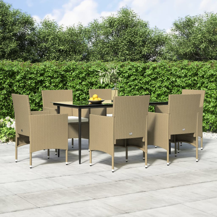 -Delige Tuinset Met Kussens 7 160 cm tafellengte Beige en zwart