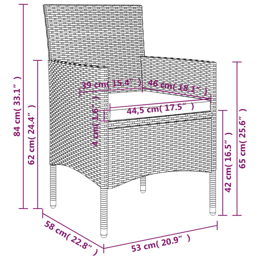 -Delige Tuinset Met Kussens 5 160 cm tafellengte Bruin en zwart