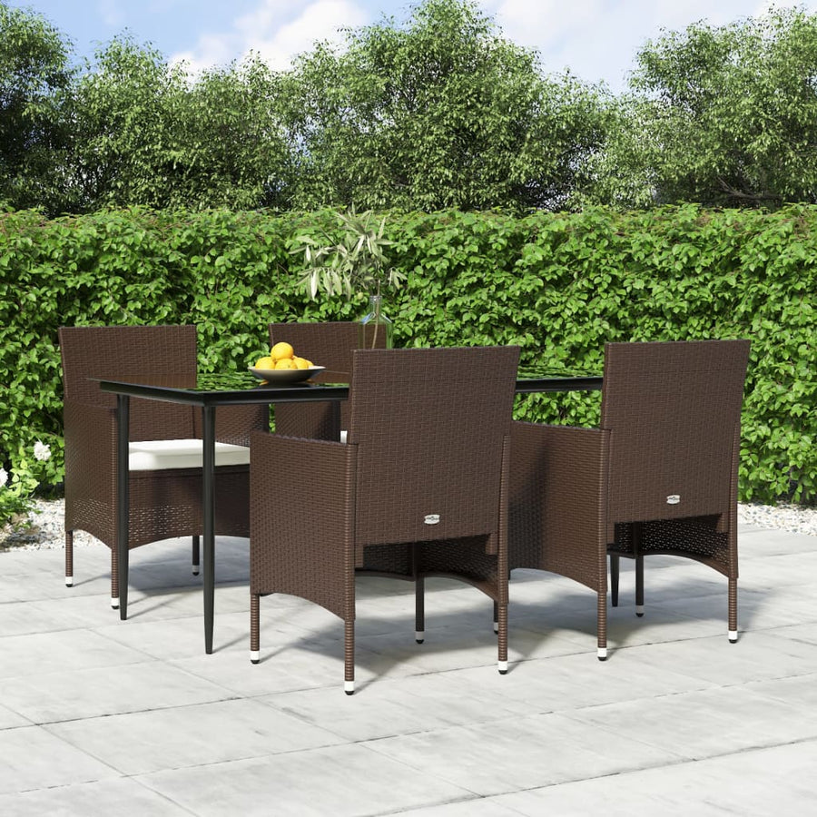 -Delige Tuinset Met Kussens 5 160 cm tafellengte Bruin en zwart